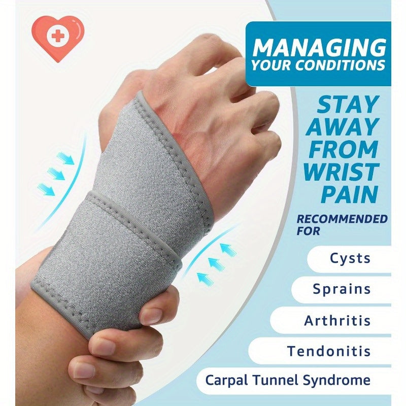 2pcs Wrist Brace Support for Carpal Tunnel, Arthritis, Tendonitis & Sprains - Adjustable Compression Straps for Workout, Sports, Day & Night Use - Gray, Breathable Polyester Fiber, Hand Wash Only