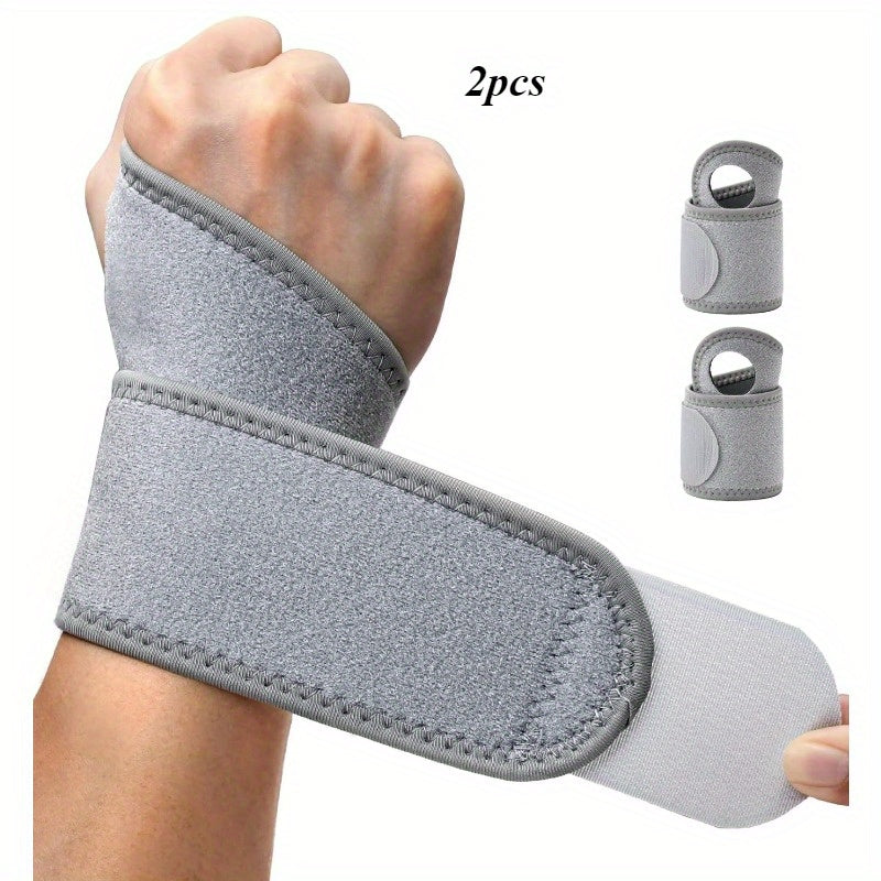 2pcs Wrist Brace Support for Carpal Tunnel, Arthritis, Tendonitis & Sprains - Adjustable Compression Straps for Workout, Sports, Day & Night Use - Gray, Breathable Polyester Fiber, Hand Wash Only